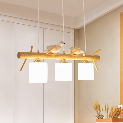 Modern Wood Island Light with Adjustable Hanging Length in White