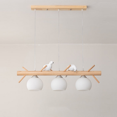 Modern Wood Island Pendant with Clear Glass Shades - 3-Light LED Hanging Light