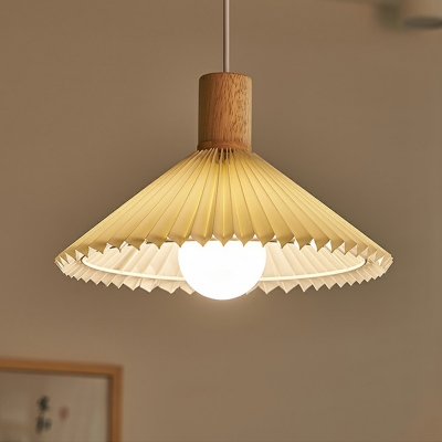 Modern Wood Pendant Light with Adjustable Hanging Length and Beige Shade