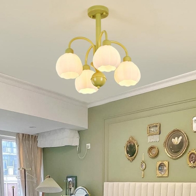 Contemporary White Glass Shade Chandelier for Residential Use
