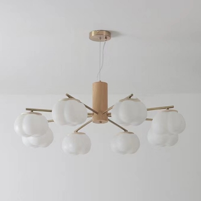 Elegant Gold Chandelier with White Glass Shades and Adjustable Hanging Length
