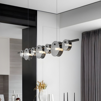 Modern LED Island Pendant Light in Black Steel with Clear Glass Shade