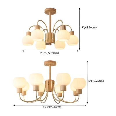 Modern Wood Chandelier with Clear Glass Shades and LED Lights – Perfect for Contemporary Home Decor