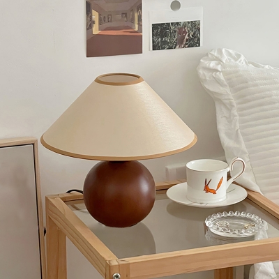 Modern Wood Table Lamp Beige Umbrella Shade Plug-in Electric LED/Incandescent/Fluorescent
