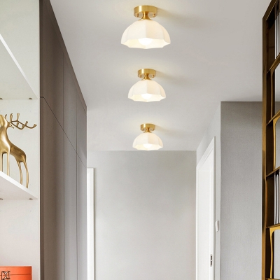 Elegant Gold Metal Semi-Flush Mount Ceiling Light with White Glass Shade for a Modern Look