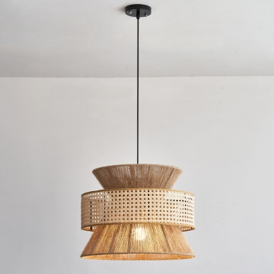 Industrial Rattan Pendant with Adjustable Cord Mounting and Rope Shade for Stylish Home Lighting