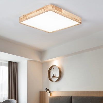 Metal LED Flush Mount Ceiling Light with Wood Shade for Modern Home Decor