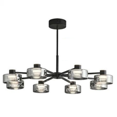 Modern LED Black Chandelier with Clear Glass Shades and Adjustable Hanging Length