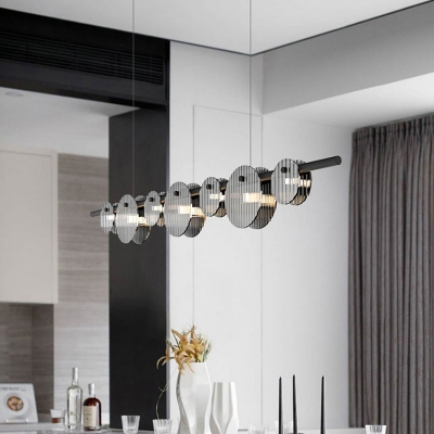 Modern LED Island Pendant Light in Black Steel with Clear Glass Shade