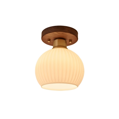 Modern Wood Ceiling Light with Downward Glass Shade and LED Bulb for Residential Use