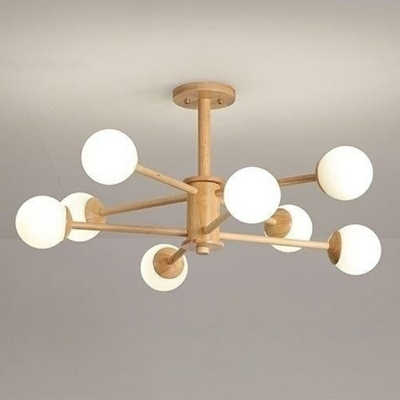 Modern Wood Chandelier with Clear Glass Shades and LED Lights in Globe Shape