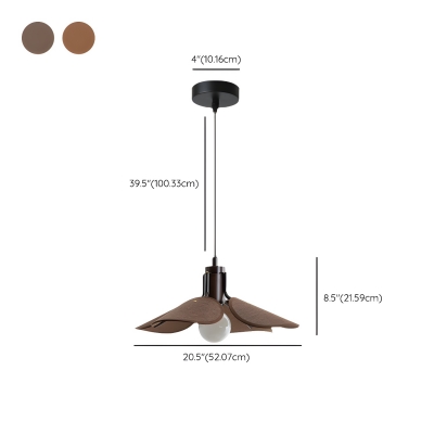 Modern Wood Pendant Light with Adjustable Hanging Length and Brown Fabric Shade