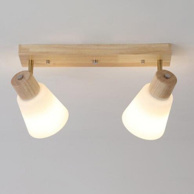 Modern Wooden Semi-Flush Mount Ceiling Light with Clear Glass Shade
