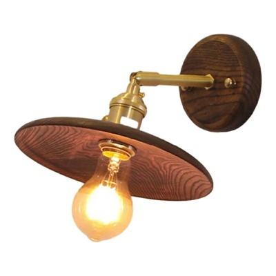 Contemporary Gold 1-Light Wall Lamp with Walnut Shade and Modern Metal Design