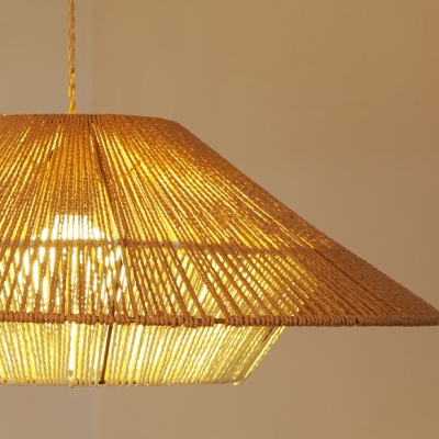 Industrial LED Pendant in Rattan with Adjustable Hanging Length and Rattan Shade