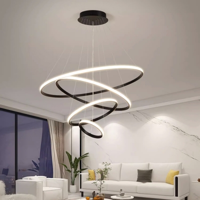 Modern LED Chandelier with Adjustable Hanging Length  Stylish Metal Design and Ambient Acrylic Shade
