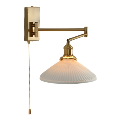 Modern Metal LED Wall Sconce with Pull Chain Switch and Ceramic Shade