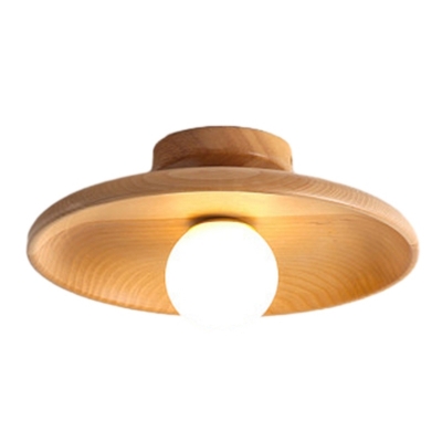 Modern Wood Semi-Flush Mount Ceiling Light with White Glass Shade for Residential Use