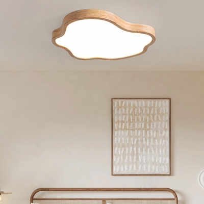 Wood Barn Lantern Semi-Flush Modern Ceiling Light with LED Bulbs