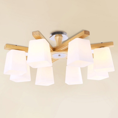 Wood Sputnik Chandelier with White Glass Shade for Modern Home Decor