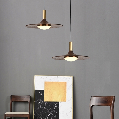 Contemporary Walnut Pendant Light with Round Canopy and LED Bulb