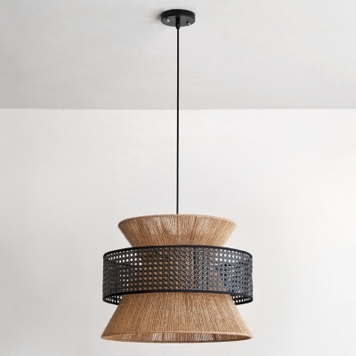 Industrial Rattan Pendant with Adjustable Cord Mounting and Rope Shade for Stylish Home Lighting