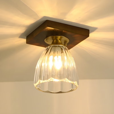 Industrial Wood Close To Ceiling Light with Glass Shade for Residential Use