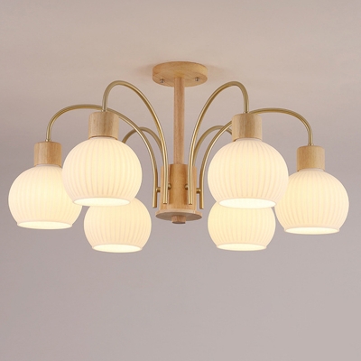 Modern LED-Compatible Wood Chandelier with Clear Down Shade for Residential Use