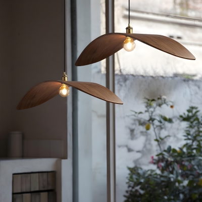 Modern Walnut Pendant Light with Adjustable Hanging Length and Round Canopy Shape