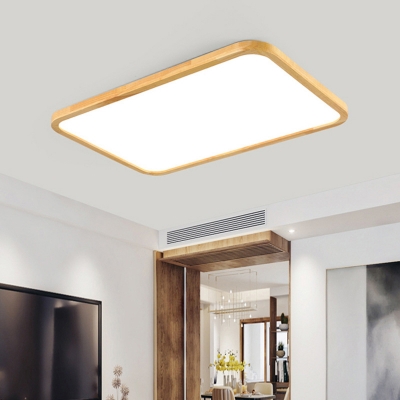 Modern Wood Flush Mount Ceiling Light with Acrylic White Shade, Downward Direction, LED Bulbs