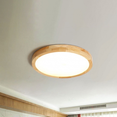 Modern Wood Flush Mount Ceiling Light with Yellow Acrylic Shade, LED Bulbs, Direct Wired, Wipe Clean