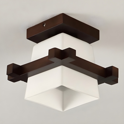 Modern Wood Sloping Flush Mount Ceiling Light with Glass Shade