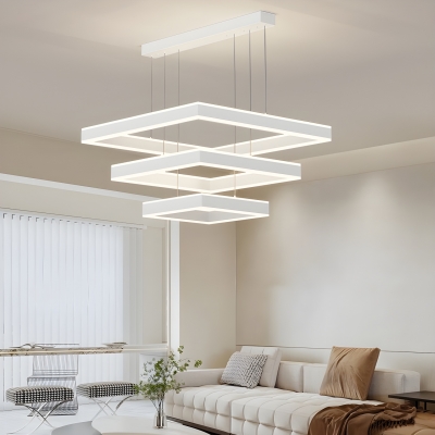 Opalescent White Modern LED Chandelier with Acrylic Shades and Adjustable Length