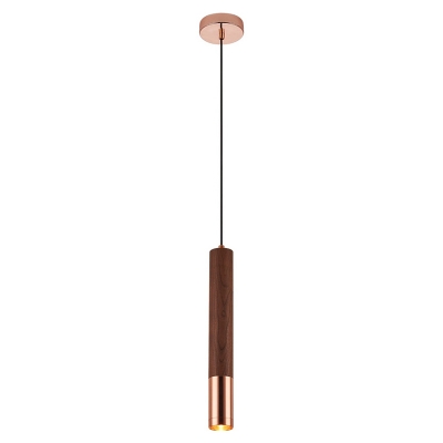Warm Walnut LED Pendant Light with Gold Aluminum Shade - Adjustable Hanging Length