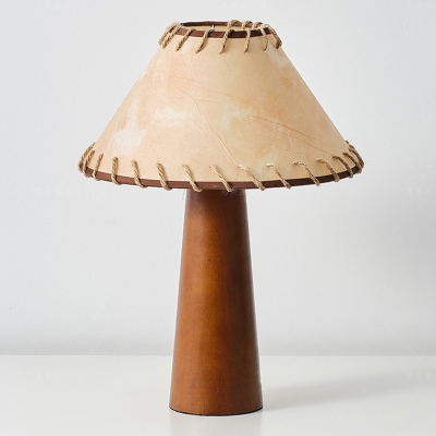 Contemporary Walnut Table Lamp with White Fabric Shade - Modern LED Lighting for Residential Use