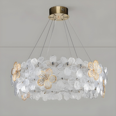 Elegant Gold LED Chandelier with Clear Crystal Embellishments and Adjustable Length