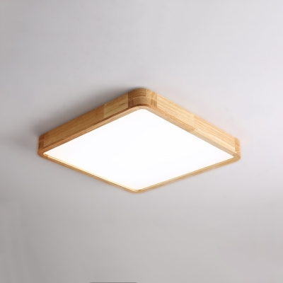 Large Wood Flush Mount Ceiling Light with White Acrylic Shade for Modern Style Decor