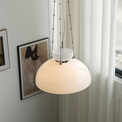Modern Off-White Pendant Light with Warm Light, Beige Shade, and Contemporary Style