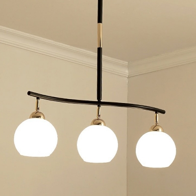 Modern White Glass Island Light - LED/Incandescent/Fluorescent - Adjustable Hanging Length