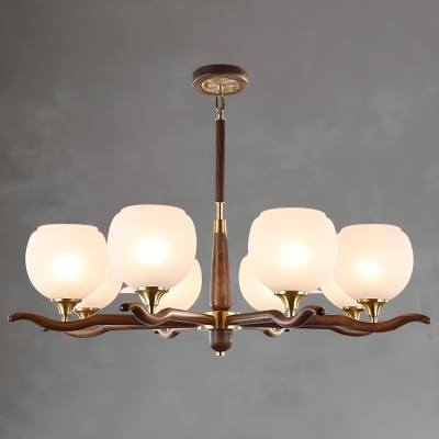 Modern Wood Chandelier with Glass Shades and Adjustable Length for Residential Use