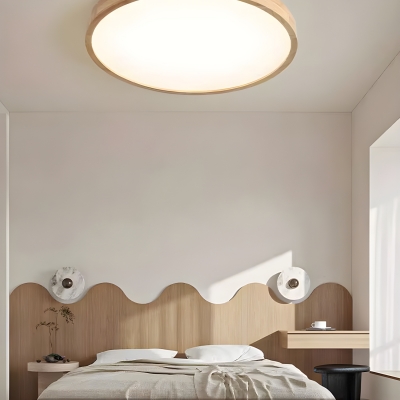 Modern Wood Flush Mount Ceiling Light with White Shade, LED Bulbs for Ambient Lighting