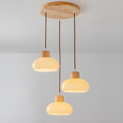 Modern Wooden Pendant Light with Glass Shade and Adjustable Hanging Length