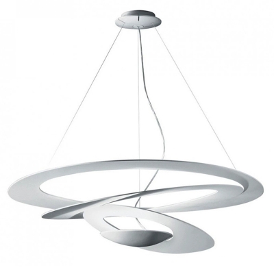 Sleek Silver Metal LED Chandelier with Adjustable Length - Ideal for Contemporary Home Decor