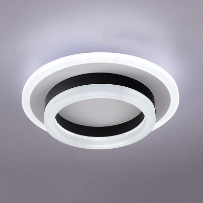 White Modern Flush Mount Ceiling Light with Acrylic Shade & 2 LED Bulbs