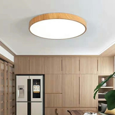Wooden Modern LED Flush Mount Ceiling Light with Plastic Ambient Shade