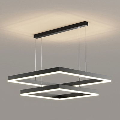 Contemporary LED Chandelier in Black with Adjustable Hanging Length and Acrylic Shade