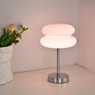 Elegant Silver Rechargeable LED Table Lamp with Ambient Glass Shade and Modern Metal Base