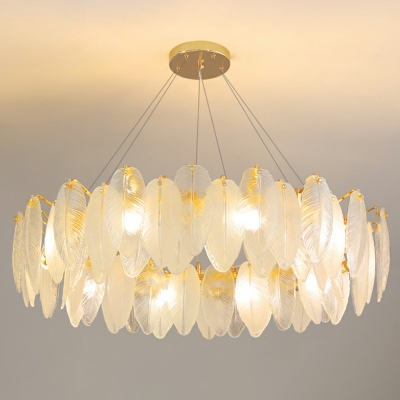 Modern Gold Chandelier with Clear Glass Shades - Adjustable Hanging Length and LED Lights