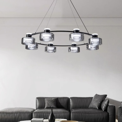Modern LED Black Chandelier with Clear Glass Shade for Residential Use