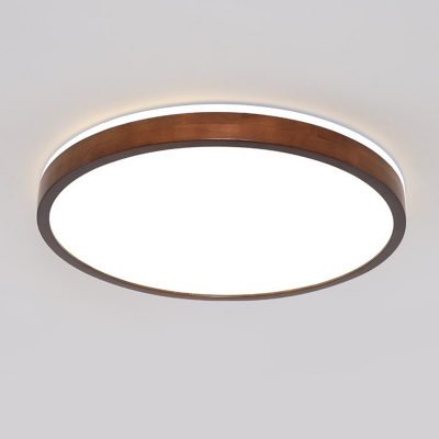 Modern Style Wood Flush Mount Ceiling Light with White Acrylic Shade and LED Bulbs